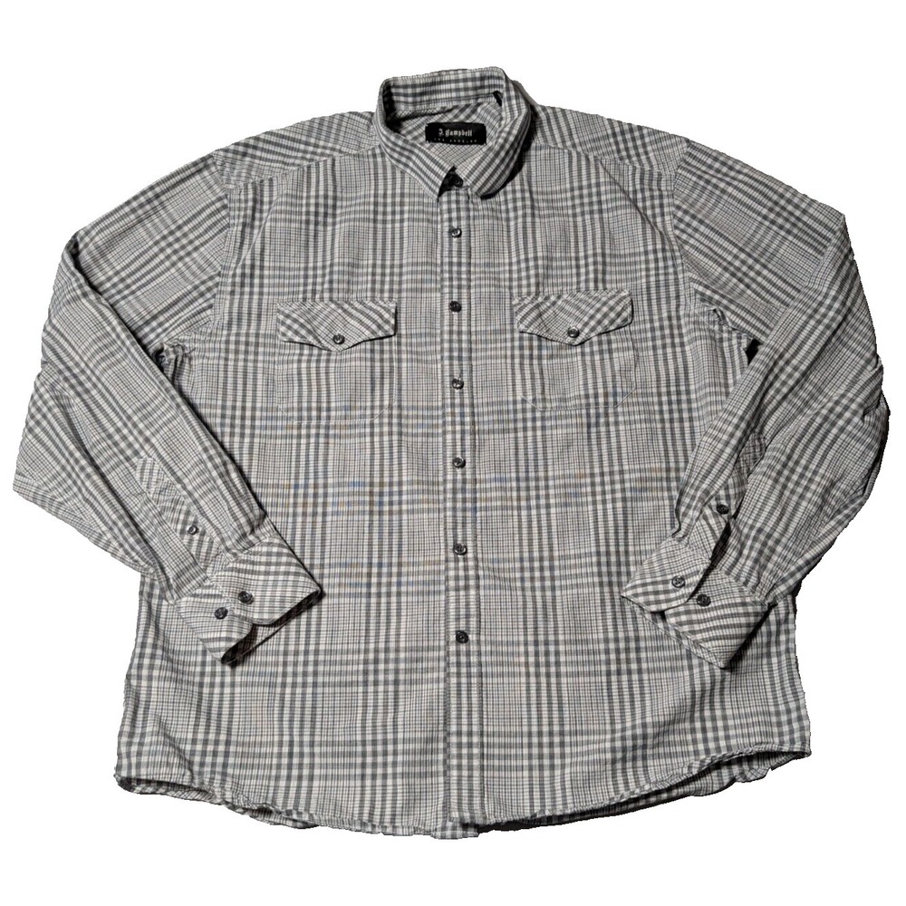 J CAMPBELL LOS ANGELES Men Size‎ XL Gray Plaid Cotton Button-Up Shirt